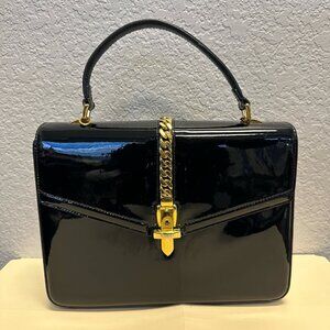 Gucci Black Sylvie 1969 Top Handle Bag Patent Leather Vintage *No Shoulder Strap